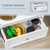 Elevated Dog Bowls Large Dog Feeder Station with 2 Stainless Steel Bowls Storage Drawer Wood Stand White