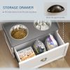 Raised Pet Feeder, Large Pet Dish Bowl Set with Storage Drawer, 2 Steel Bowls, White